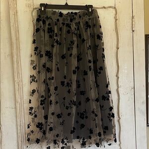 Cato Black Floral A-Line Skirt